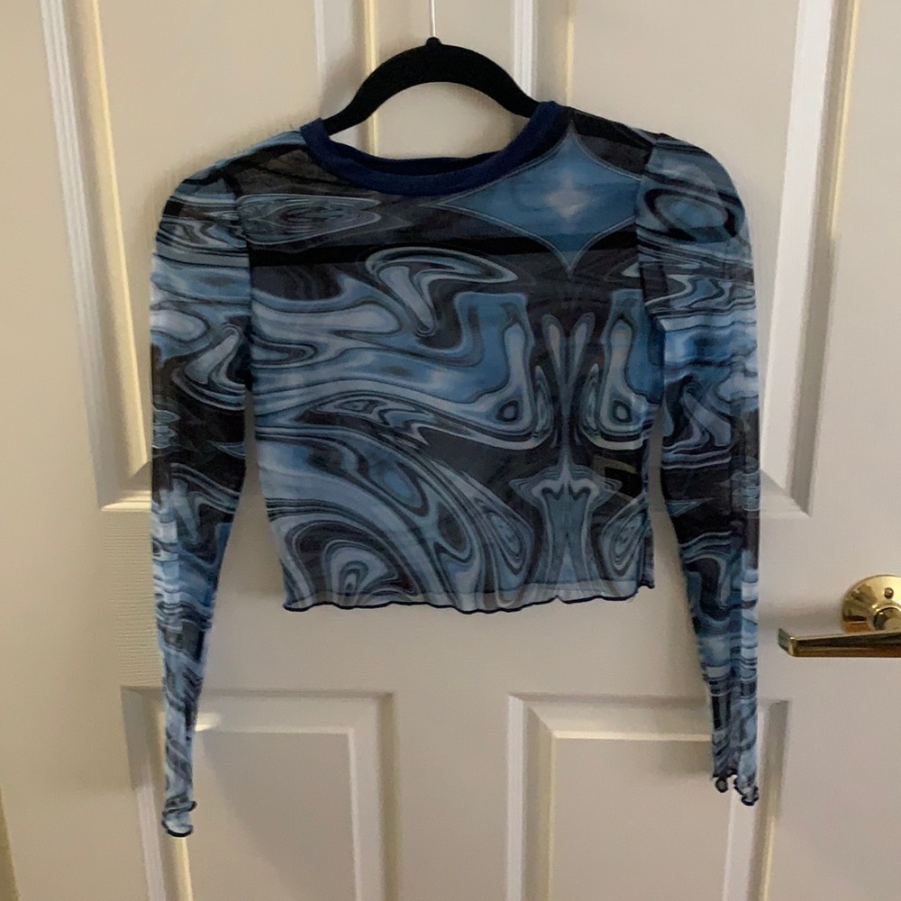 Sheer Blue Marble Tight Crop Top